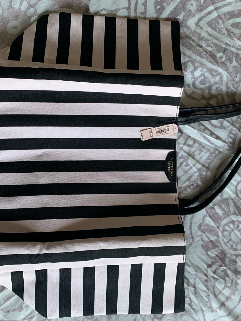 Victoria's Secret Black & pink Striped Tote Bag